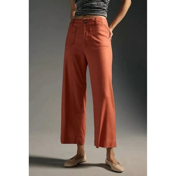 Anthropologie Mauve The Colette Linen Blend Crop Wide Leg Pants Orange Size 31 - Picture 3 of 10